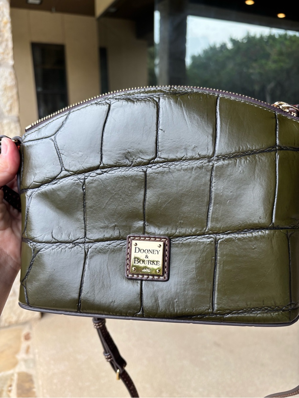Dooney & Bourke Olive Green Croc-Embossed Dome Crossbody
